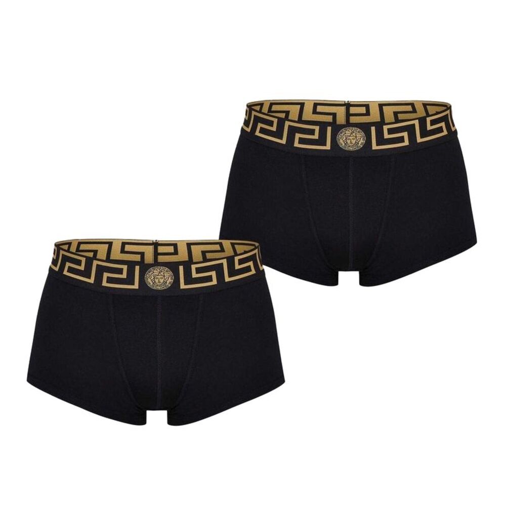 Versace Mens Greca Cotton Underwear (Pack of 2) / Black